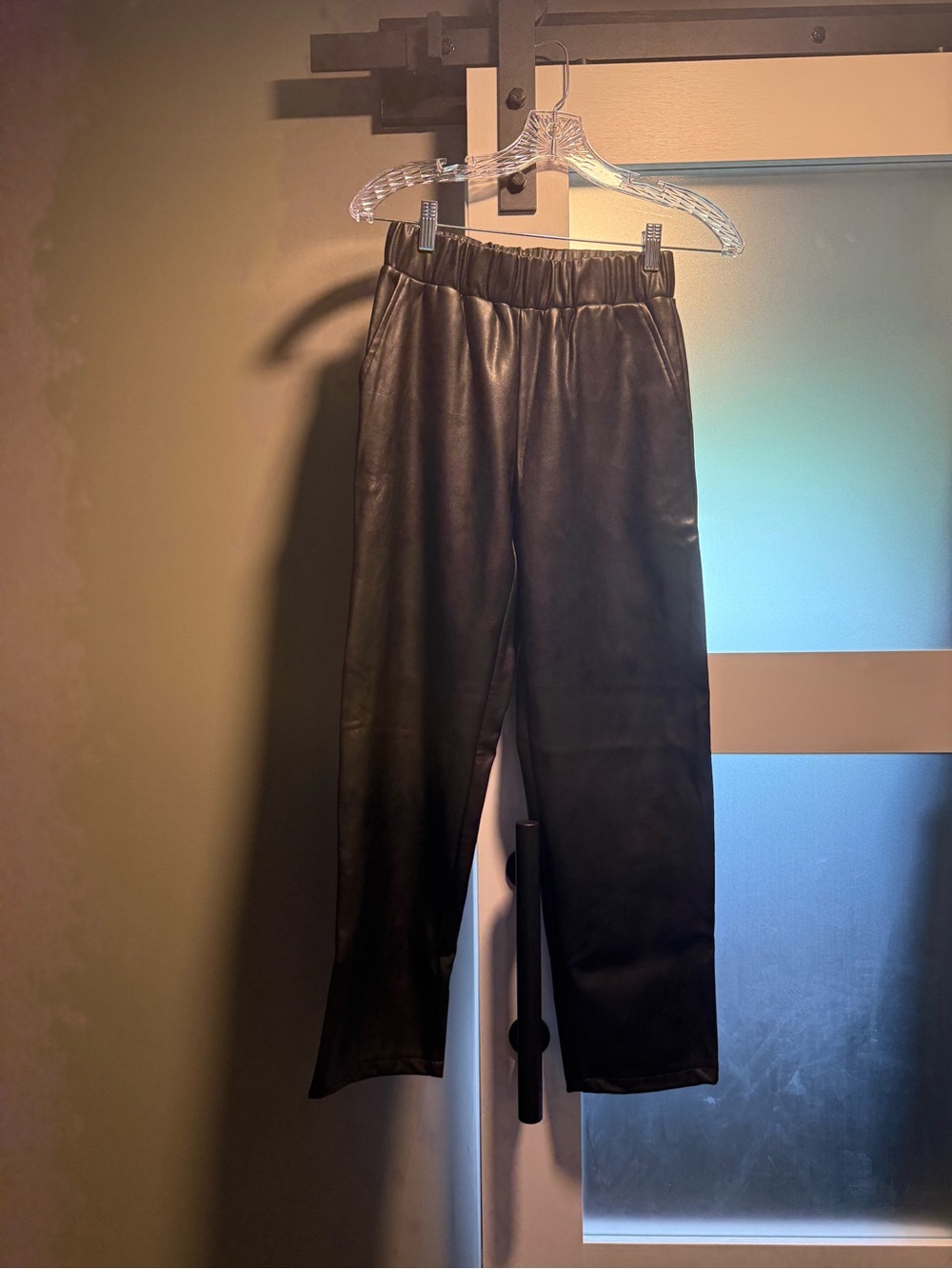 Women’s Black Faux Leather Elastic Waist Pants